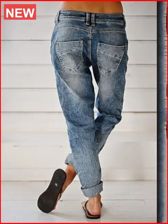 Stretchy Straight Leg Mid Rise Jeans Button Fly Stitch Detail - Picture 4 of 6